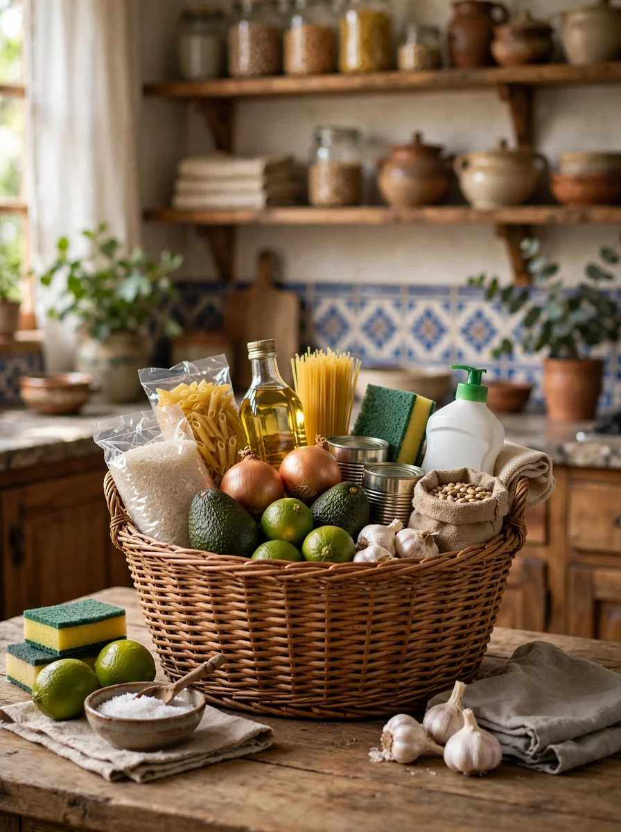 Canasta de abarrotes y limpieza de la casa