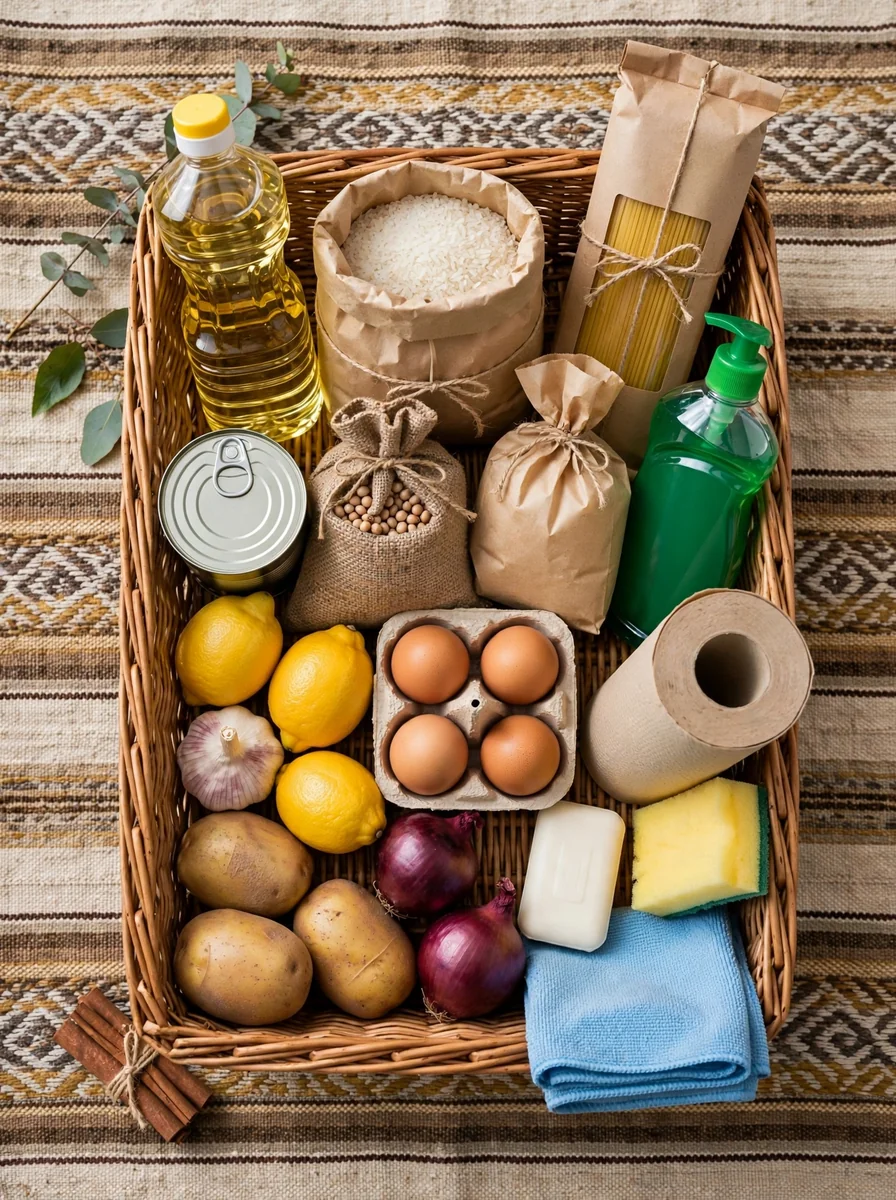 Canasta de abarrotes y limpieza de la casa