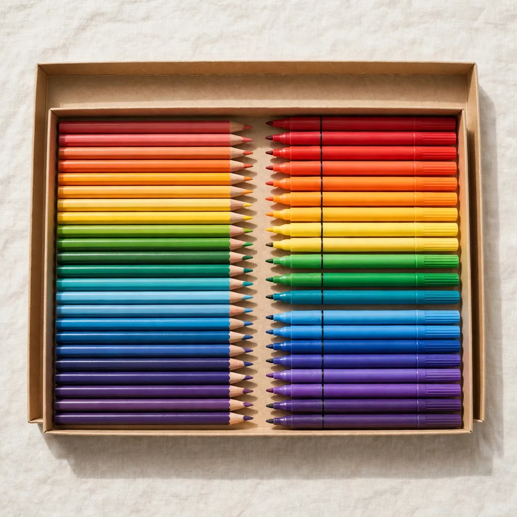 Caja de colores y plumones