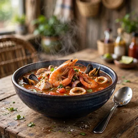 Parihuela - Sopa de Mariscos con Pescado y Langostinos