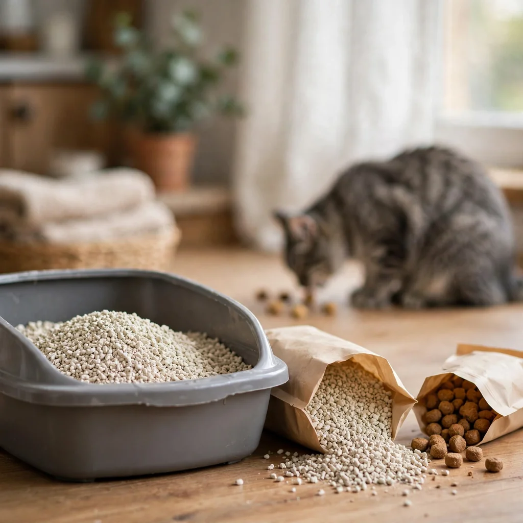 Arena y snacks para gatos