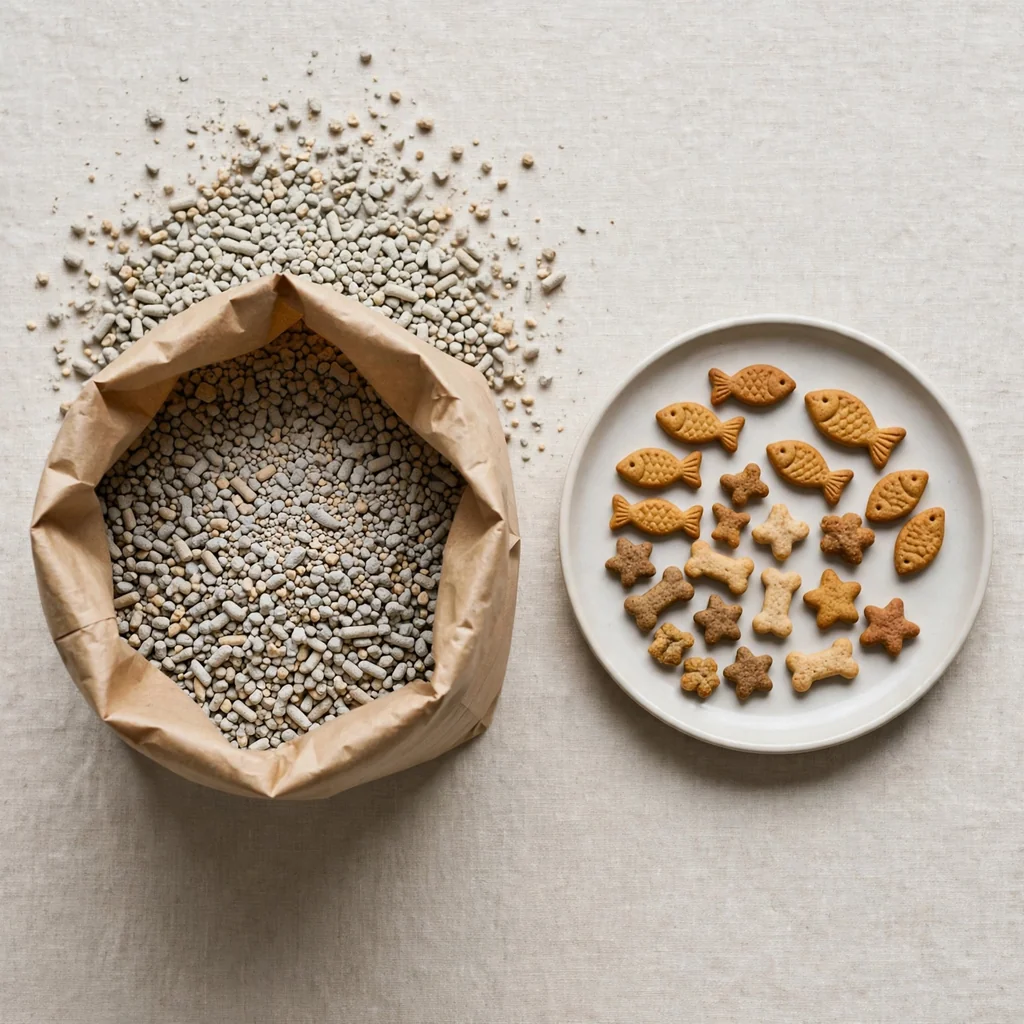 Arena y snacks para gatos