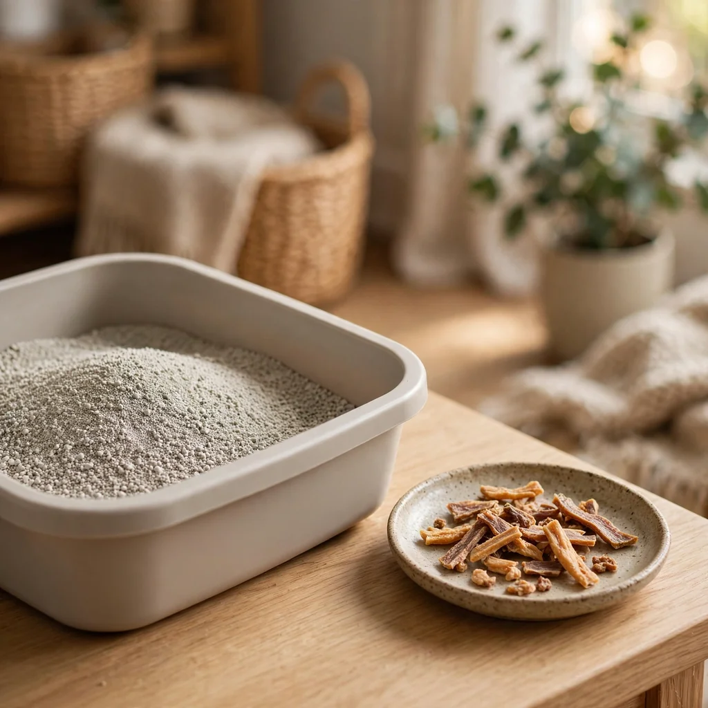 Arena y snacks para gatos