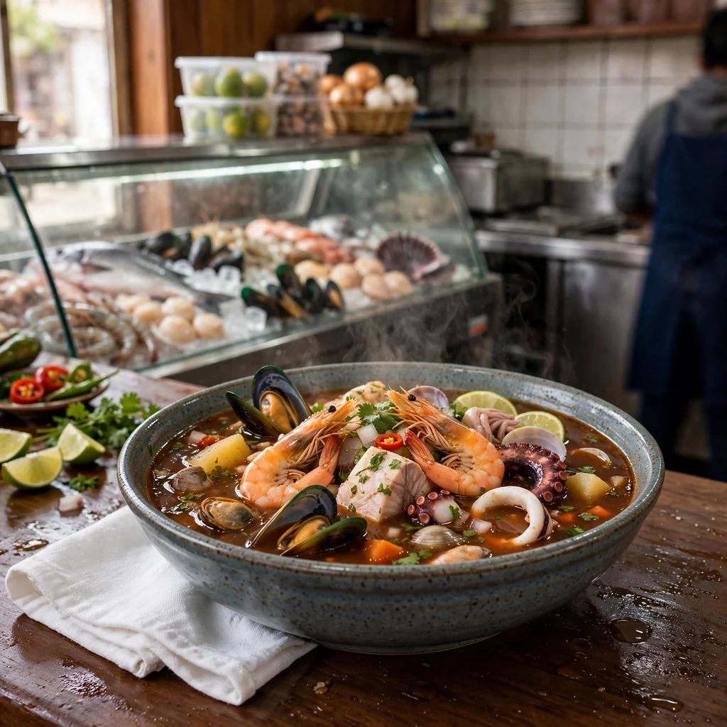 Parihuela de mariscos bien servida