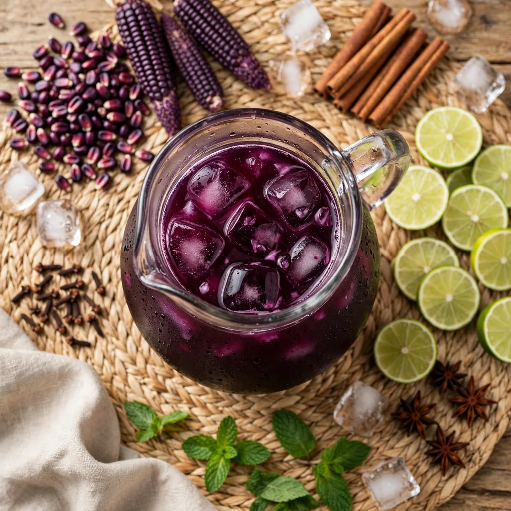 Chicha morada en jarra helada
