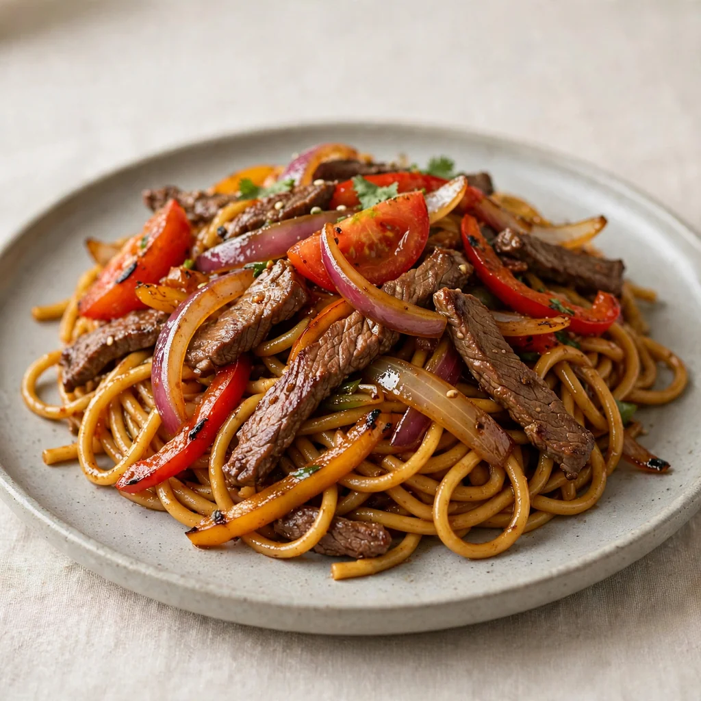Tallarín Saltado de Carne o Pollo