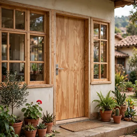 Puertas y ventanas de madera contraplacada
