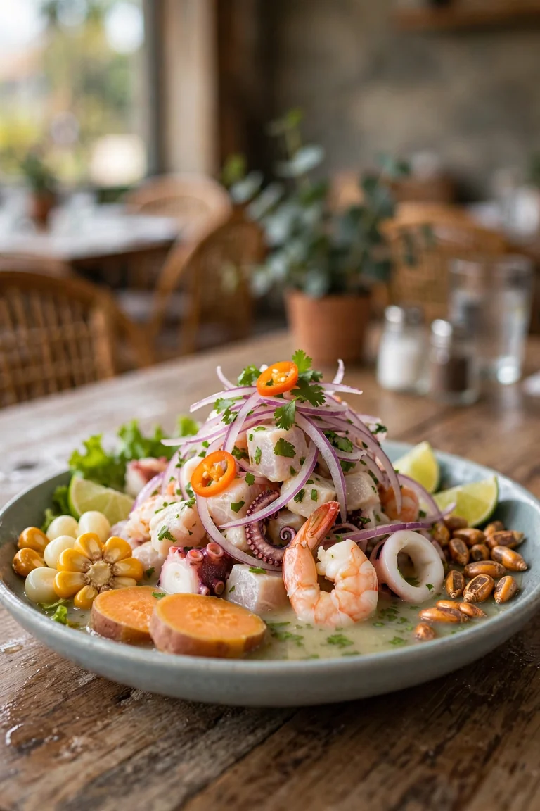 Ceviche mixto de pescado y mariscos