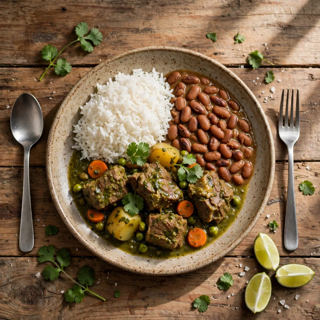 Seco de cabrito con frejoles y arroz