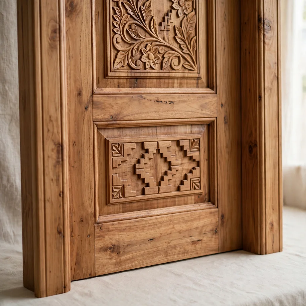 Puerta de madera con marco instalado