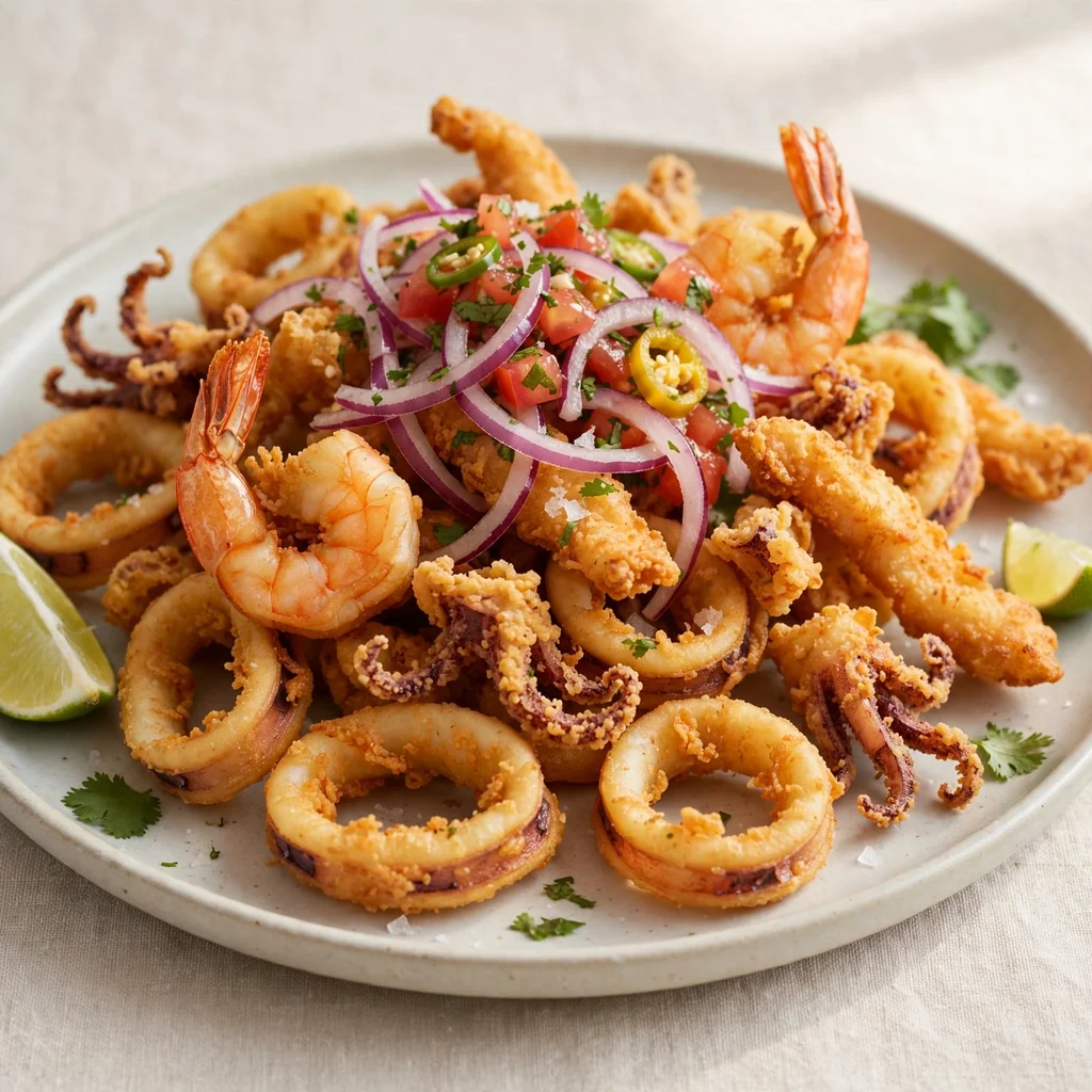 Chicharrón de mariscos con salsa criolla