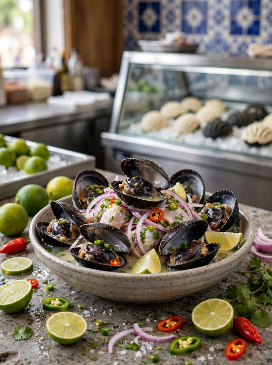 Ceviche de conchas negras con limon