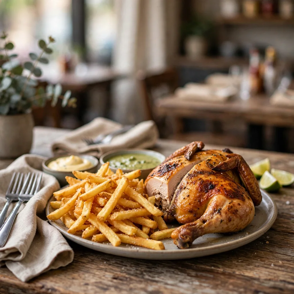 Medio pollo a la brasa con papas
