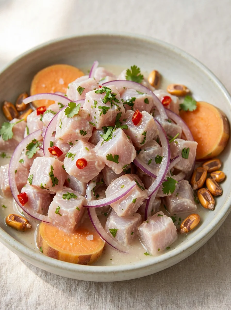 Ceviche clasico de corvina del dia