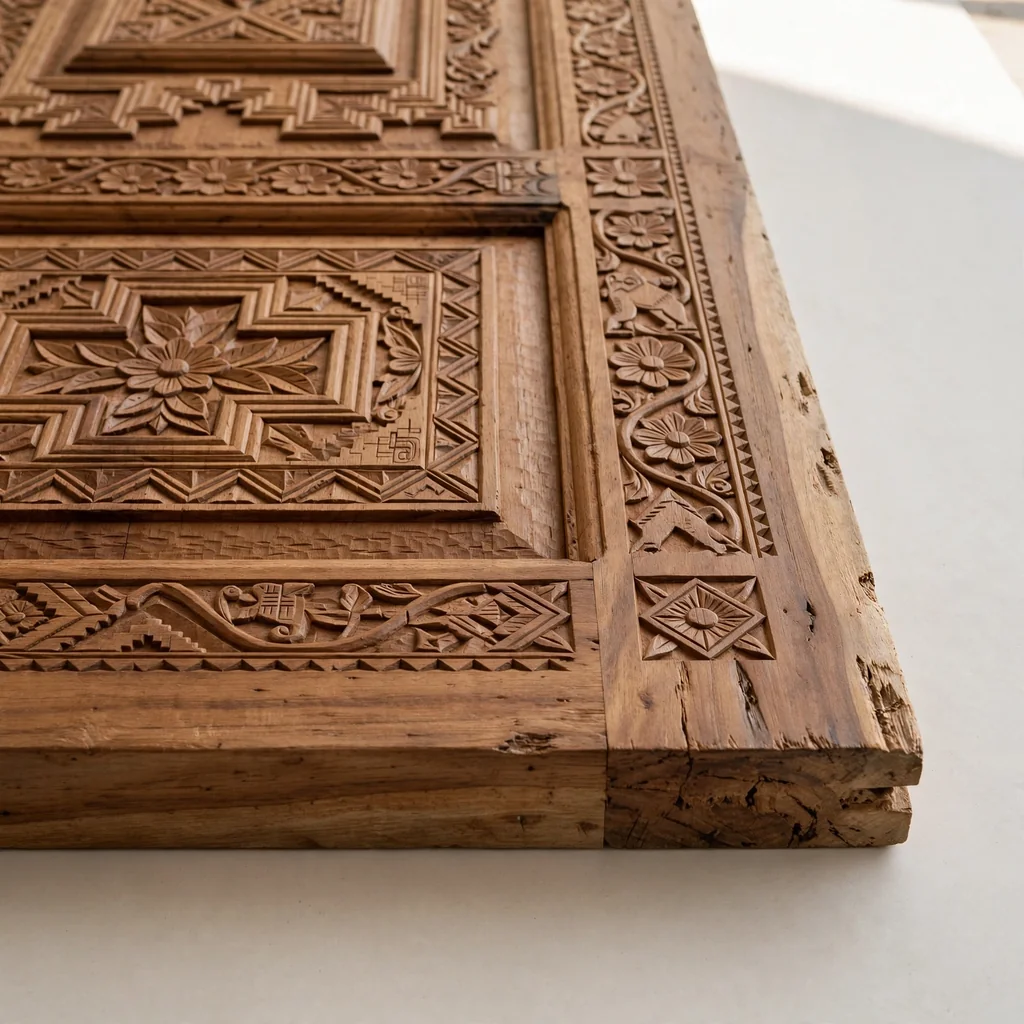 Puerta tallada de madera artesanal