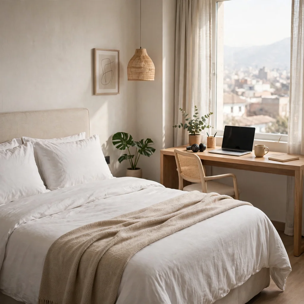 Habitación doble para trabajo en la zona