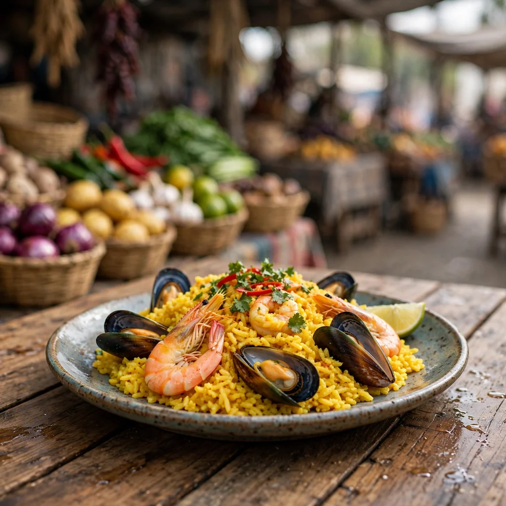Porción de arroz con mariscos del día