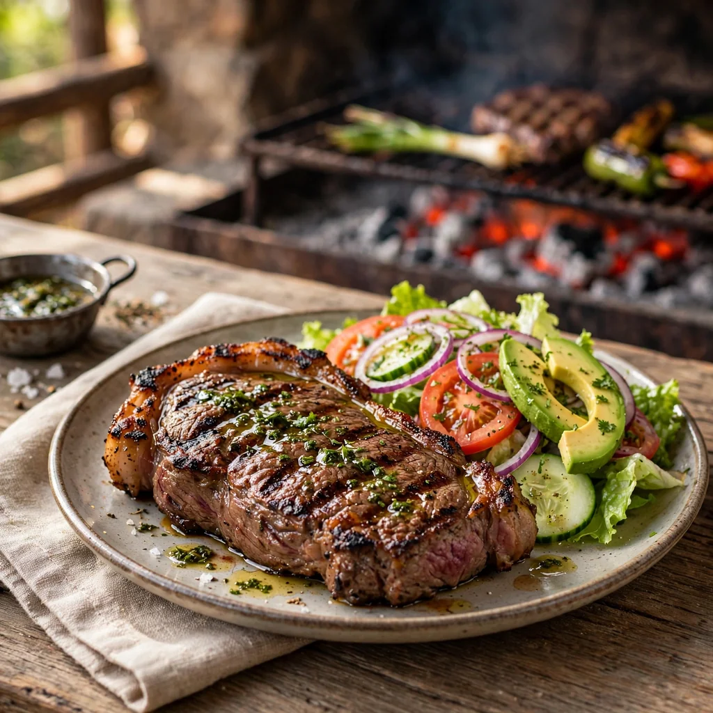 Churrasco a la parrilla con ensalada