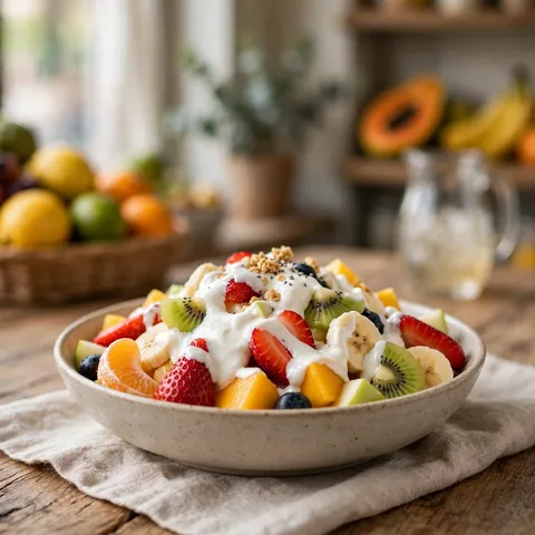 Ensalada de frutas frescas con yogurt