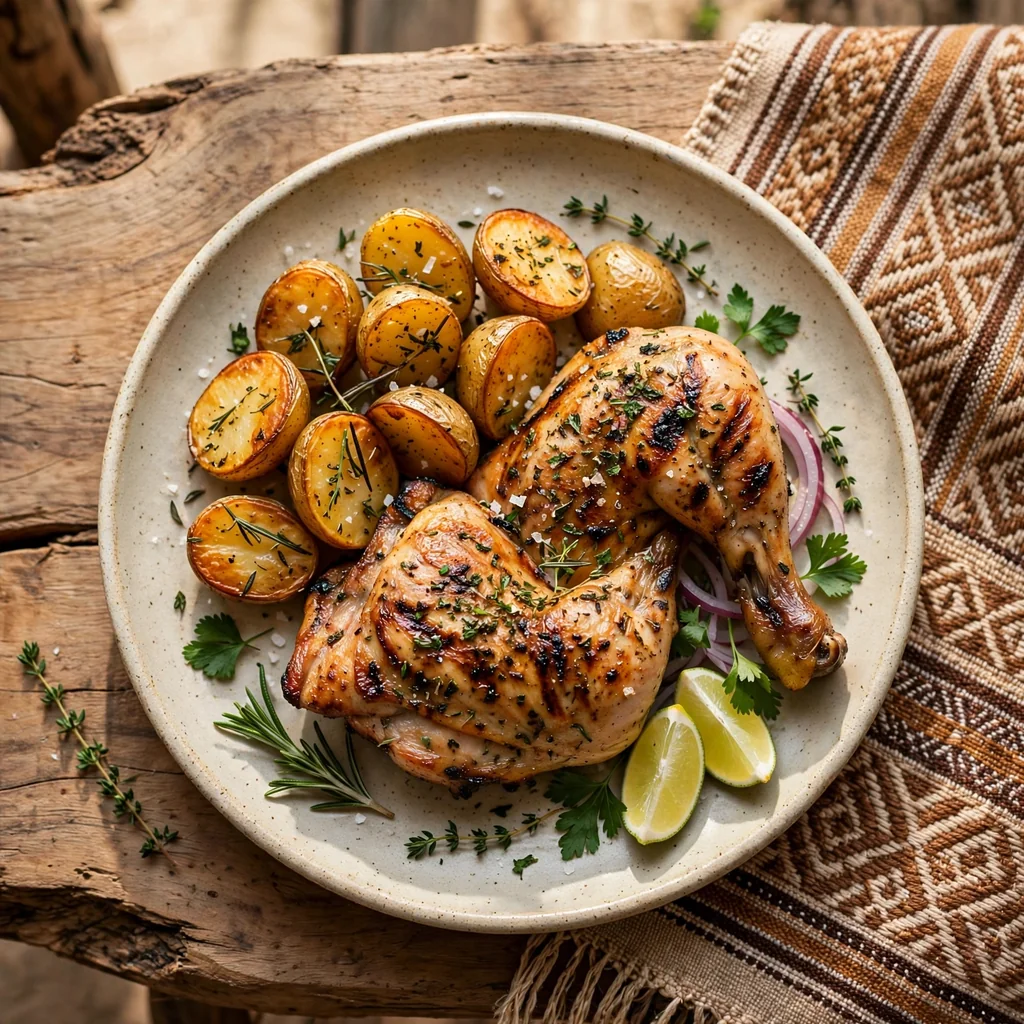 Pollo a la parrilla con papas