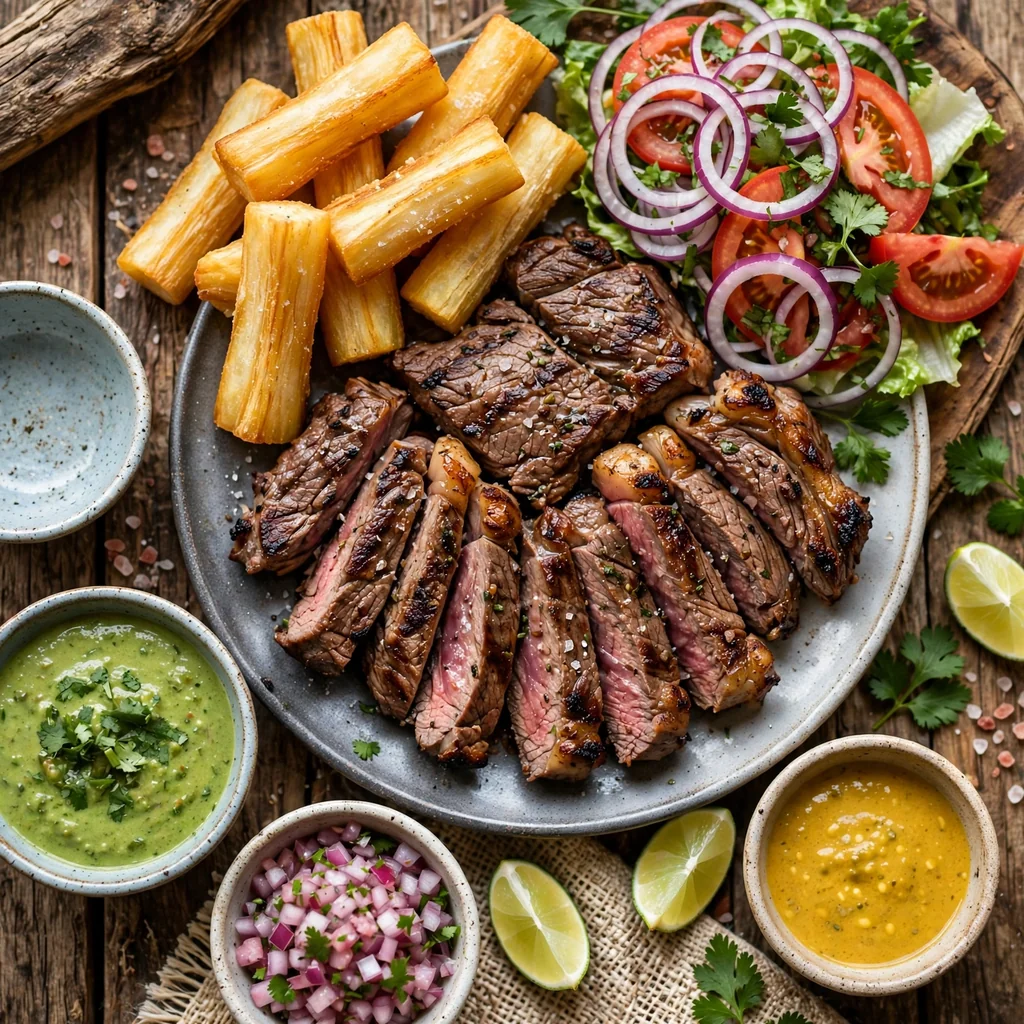 Churrasco a la parrilla con guarnición