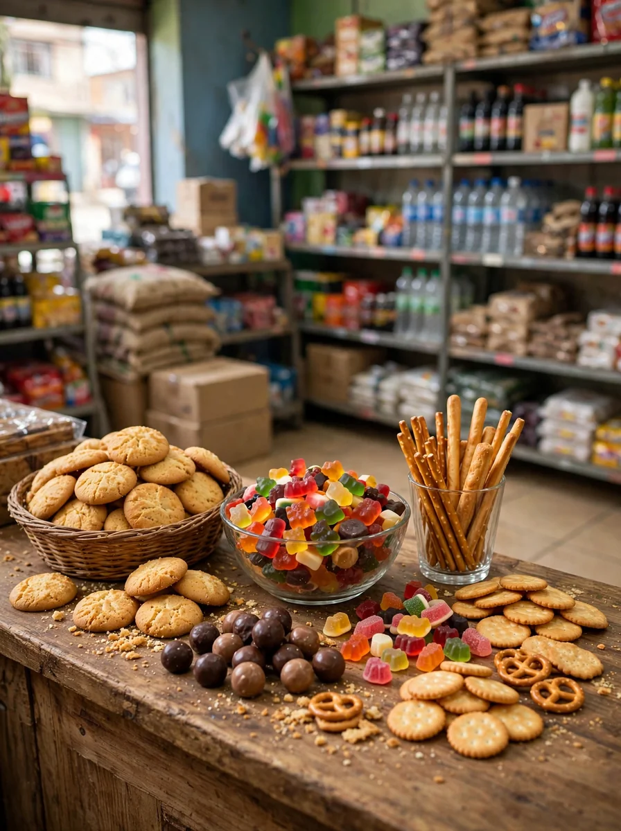Snacks galletas y golosinas surtidas