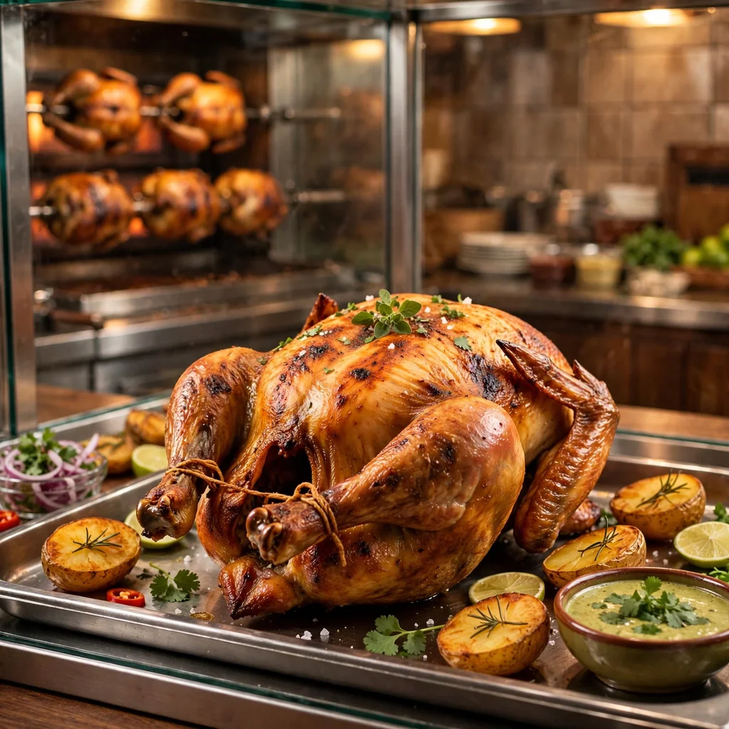 Pollo entero a la brasa asado