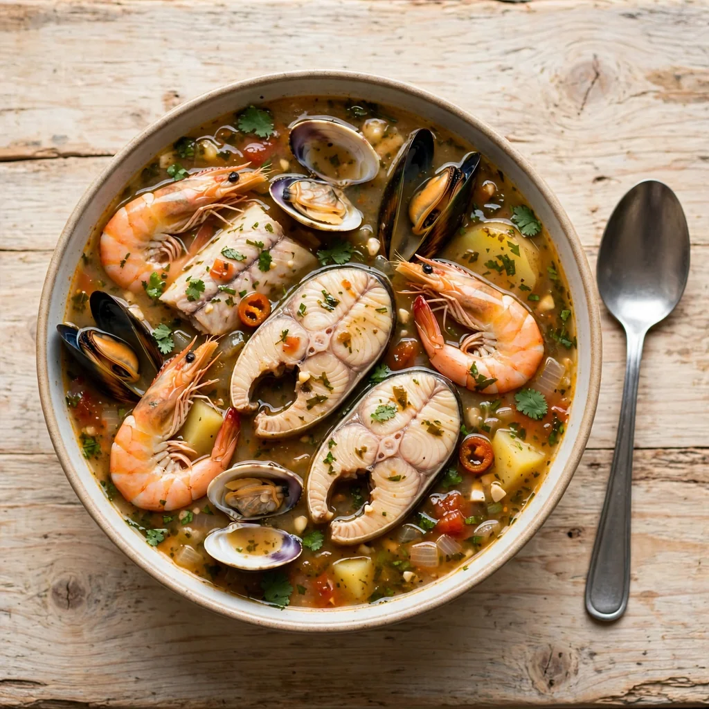 Parihuela de mariscos con pescado