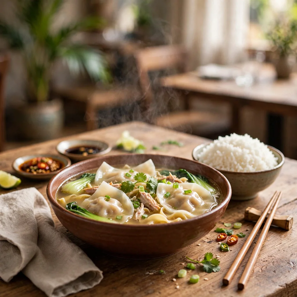 Sopa wantán para el almuerzo