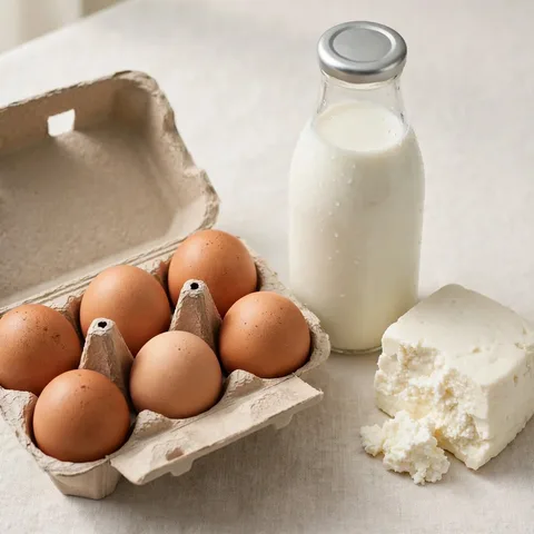 Huevos y lácteos frescos del día