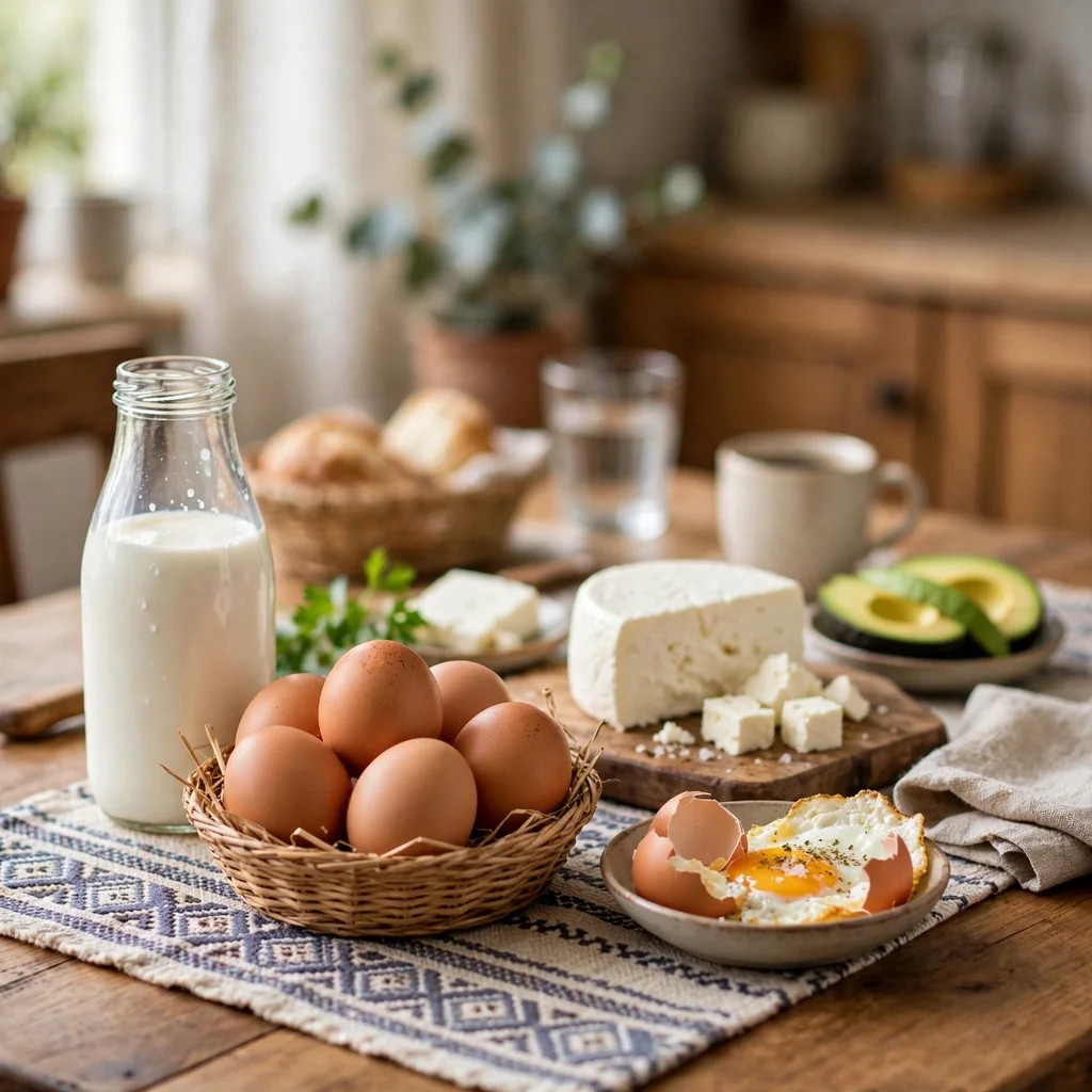 Huevos y lácteos frescos del día