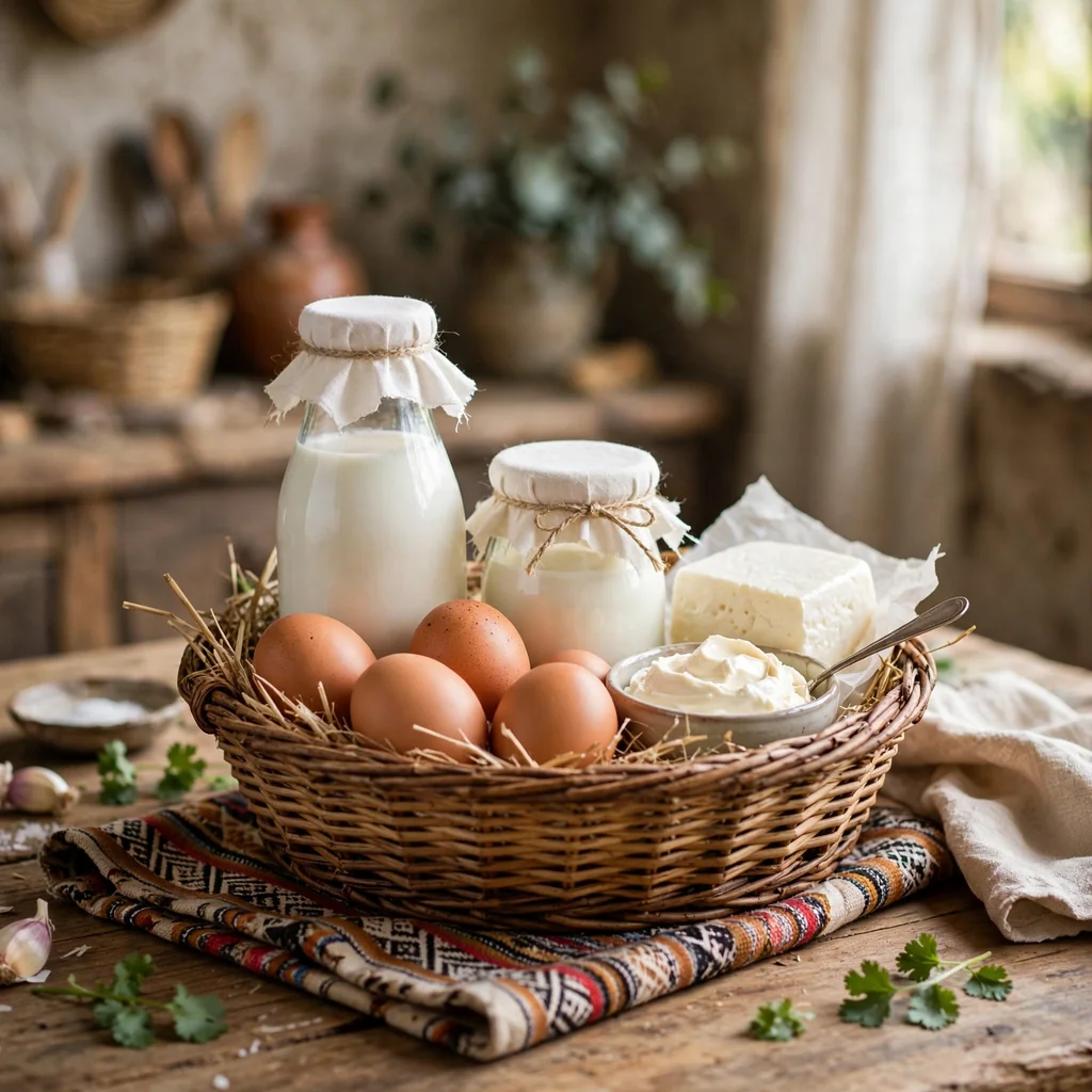 Huevos y lácteos frescos del día