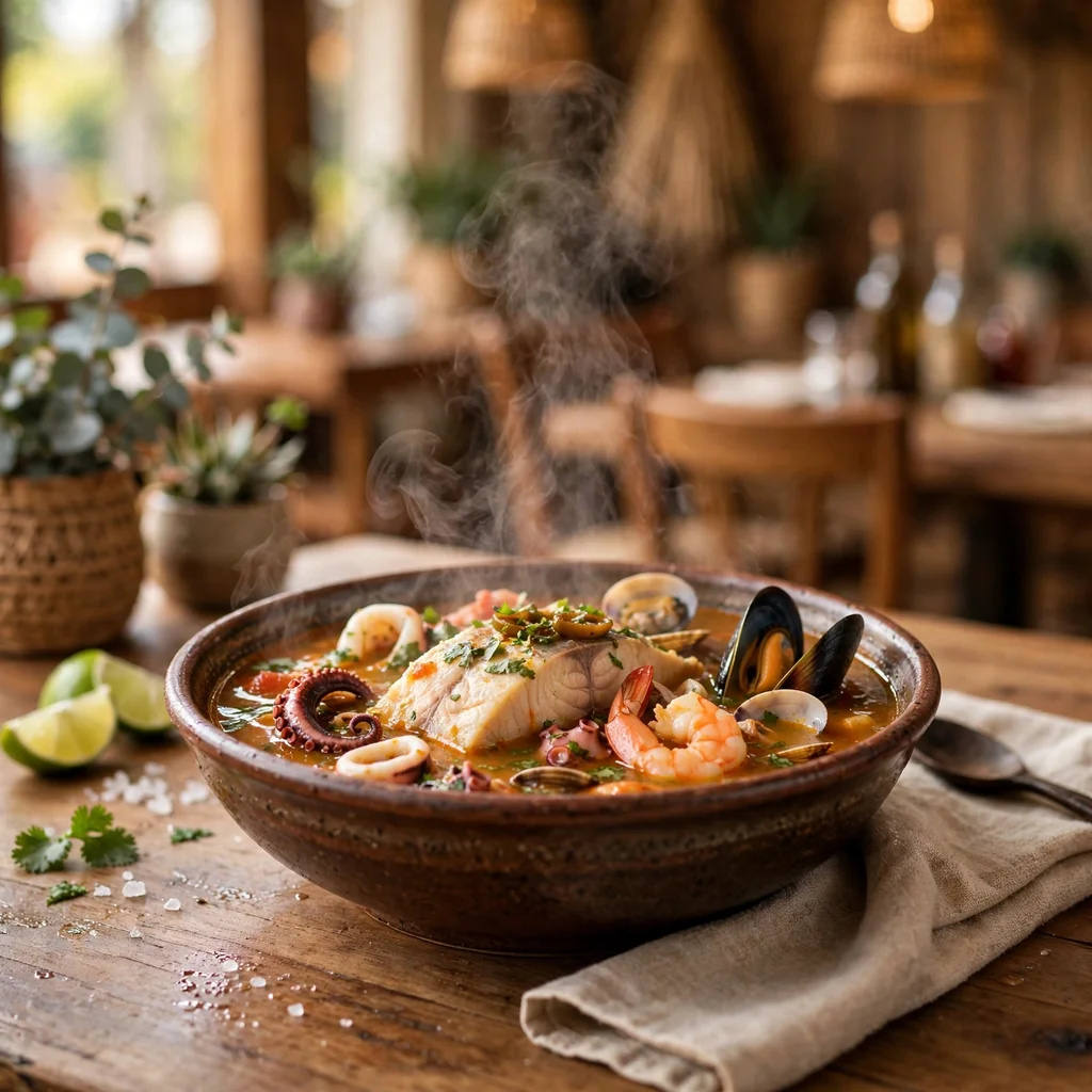 Parihuela sopa de mariscos caliente
