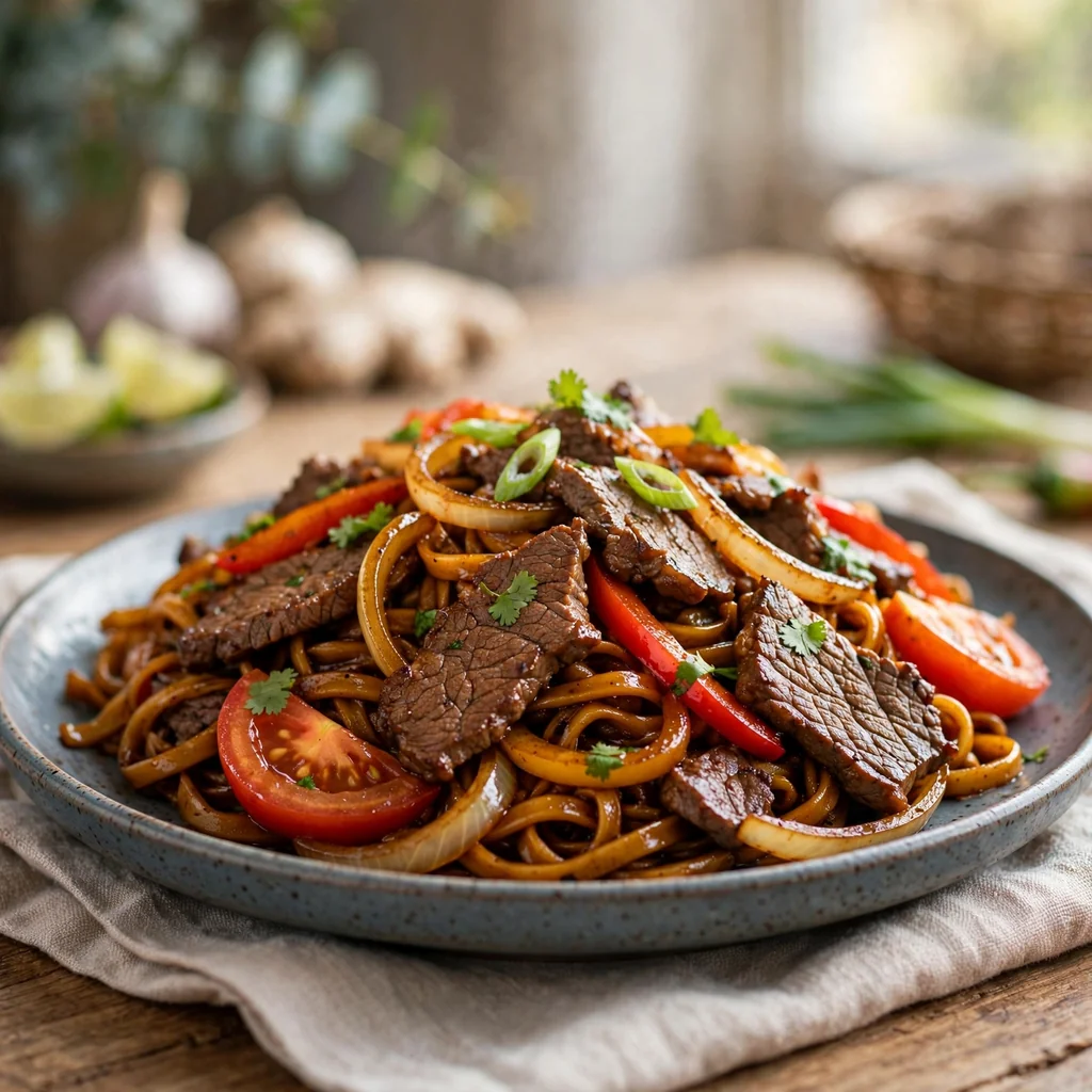 Tallarín saltado de carne