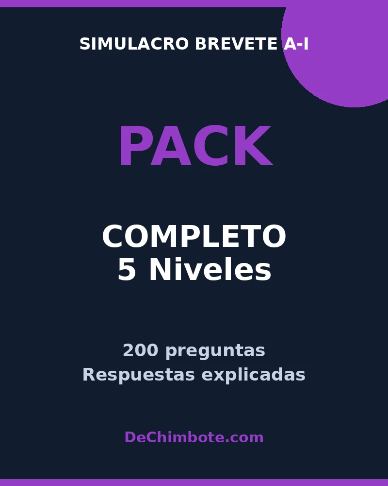 PACK COMPLETO – 5 Niveles Simulacro Brevete A-I (200 preguntas)