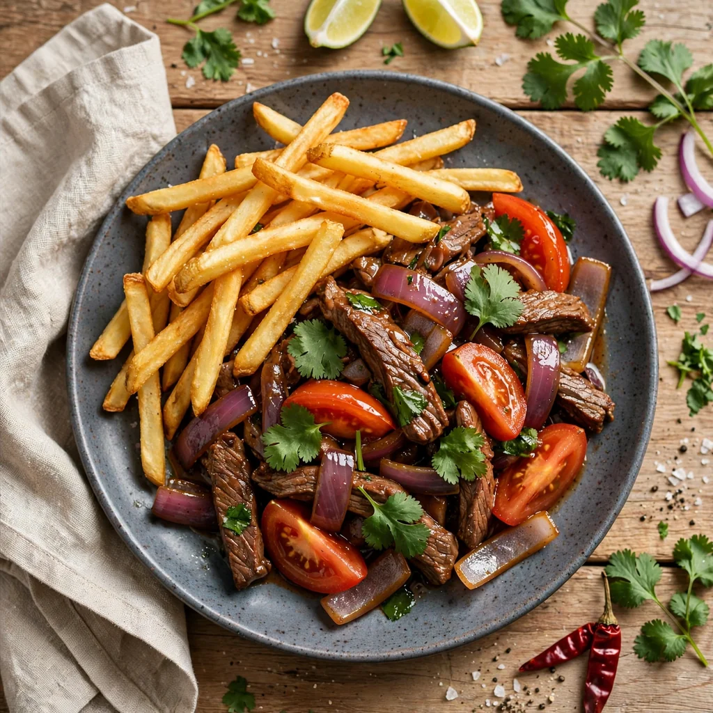 Lomo saltado con papas fritas