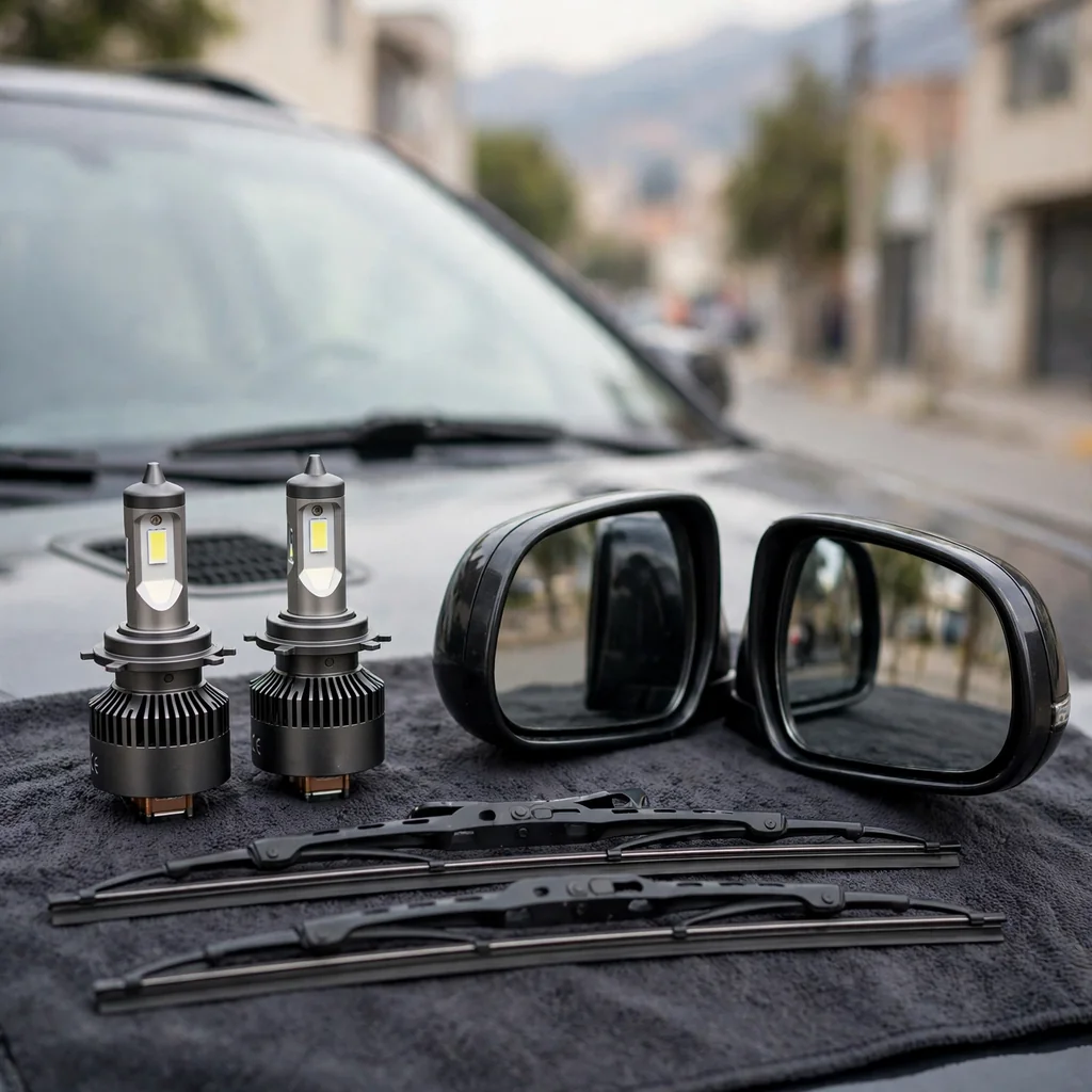 Accesorios de auto: focos, espejos y plumillas