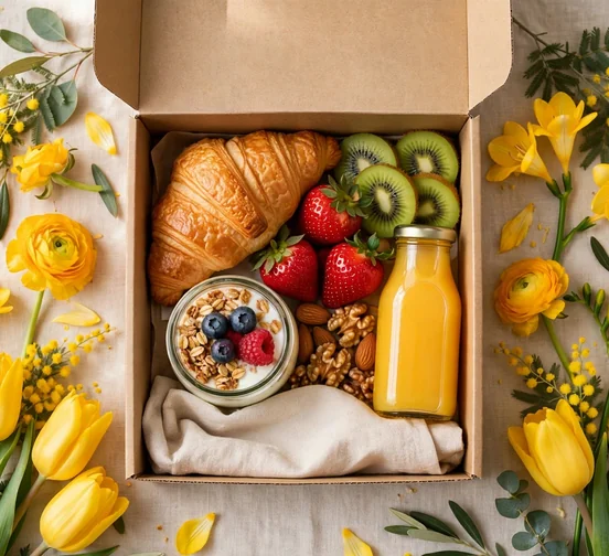 Caja Desayuno Flores Amarillas