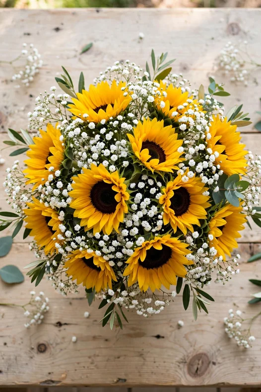 Ramo de girasoles con gypsophila
