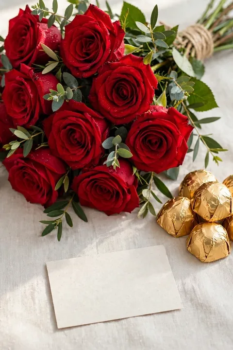 Ramo de rosas con chocolates y mensaje personalizado