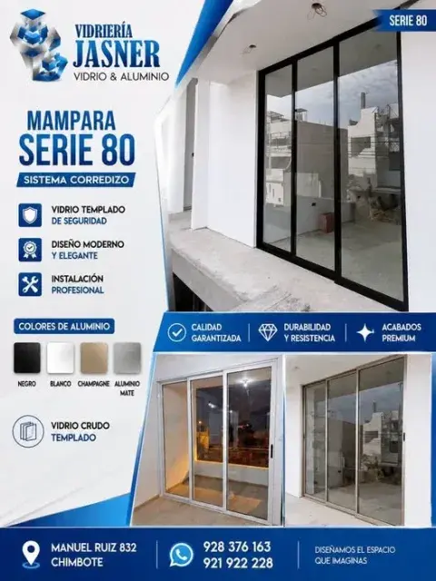 Mampara Serie 80 corrediza de vidrio templado