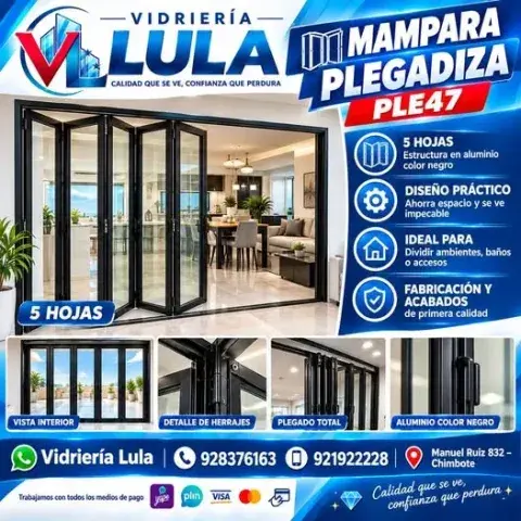 Mampara plegadiza PLE47 de 5 hojas