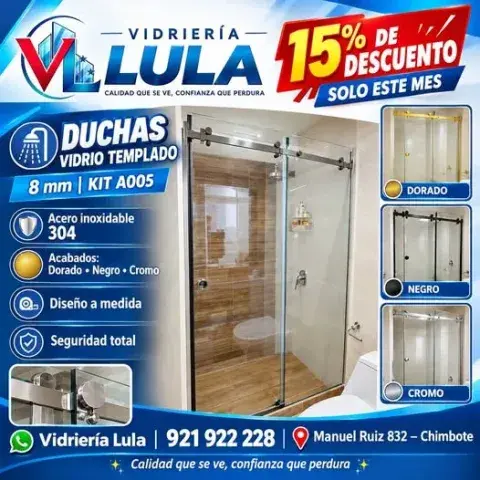 Duchas de vidrio templado 8 mm con kit A005