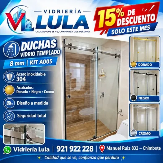 Vidriería Lula en Chimbote: mamparas plegadizas, duchas de vidrio templado, ventanas termoacústicas, puertas de aluminio y espejos a medida