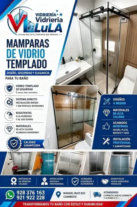 Mamparas de vidrio templado para baño con sistema directo