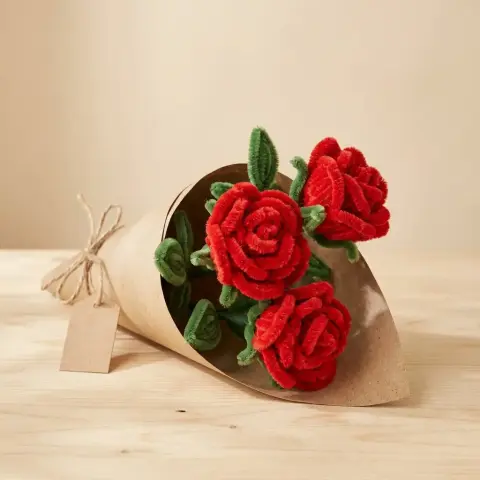 Trío de Rosas en Cono Kraft