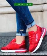 Zapatillas Lacoste de dama — malla y gamuza roja (tallas 35 a 39)